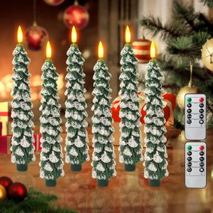 Flameless Candles with Remote  6 Pack Christmas Tree Candles, Battery Operated Snowy Tree Design, 3D Flickering Flame, Safe Holiday Home Decor for Christmas Decorations & Gifts