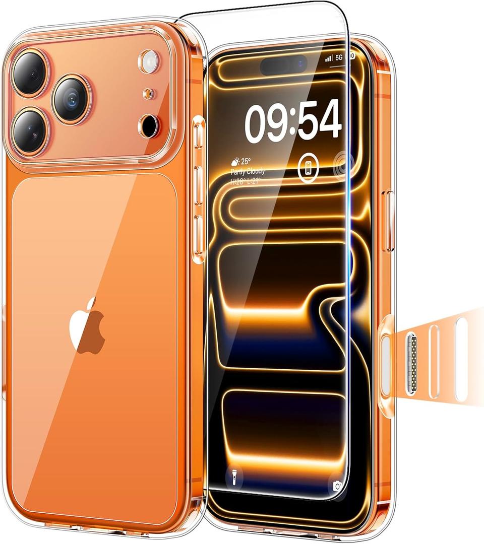 TAURI for iPhone 17 Pro Max Case, Camera Control Full Camera Protection, with Screen Protector, Military-Grade Protection Shockproof Phone Case for iPhone 17 ProMax, Clear (B-Button Clear)