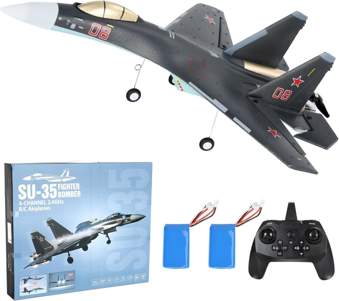 2.4GHz RC Airplane,4 Channel Remote Control Glider,Easy to Fly RC Fighter with Light 6-Axis Gyro Remote Control Jet Aircraft for Adult Kids Beginner Grey