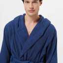 SIORO Mens Hooded Terry Cloth Robe, Big and Tall Bathrobe, Full Length Cotton & Absorbent Robe for Spa, Shower & Sleepwear (Blue, L)