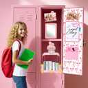 14 PCS Pink Locker Accessories Kit Back to School Locker Decorations Supplies for Girls with Locker Shelf Magnetic Wallpaper Whiteboard Mirror Organizer Markers Rug String Lights and Cute Bow Magnet