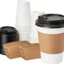 RACETOP 12 oz 50 pack Disposable Paper Coffee Cups with Lids and Sleeves (White)