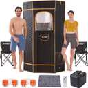 WOOMER 2 Person Sauna, Portable Sauna Box for Home with Folding Chair, Foot Massager and 3L 1000W Sauna Steamer, Spacious Steam Sauna Tent with 4 Windows, Home SPA Relaxation, 42.5" x 42.5" x 71"