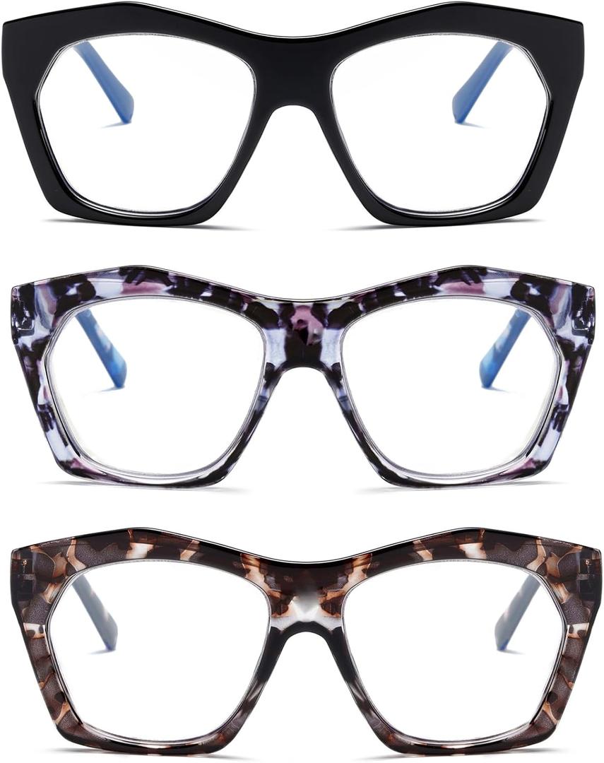 Viseng 3 Pack Oversized Frame Design Women's Reading Glasses, Blue Light Blocking Computer Reader +1.75