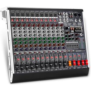 12 Channel Audio Mixer Professional Sound Mixing Board with 99 DSP Effects, 7-band EQ Digital DJ Mixer Console w/USB Bluetooth MP3 for Recording, Independent 48V Power & Mute Button