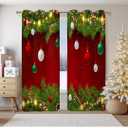 Renaiss Christmas Red Blackout Curtains Pine Branches Christmas Ornamental Balls Bedroom Window Curtains Grommet Thermal Insulated Window Drapes for Living Room 53Wx84L inches 2 Panels Set