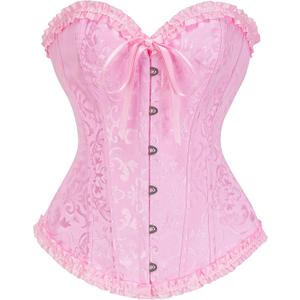 Bustier Corset Top for Women | Overbust Lace Up Waist Cincher Shapewear Lingerie (X-Small, Pink)