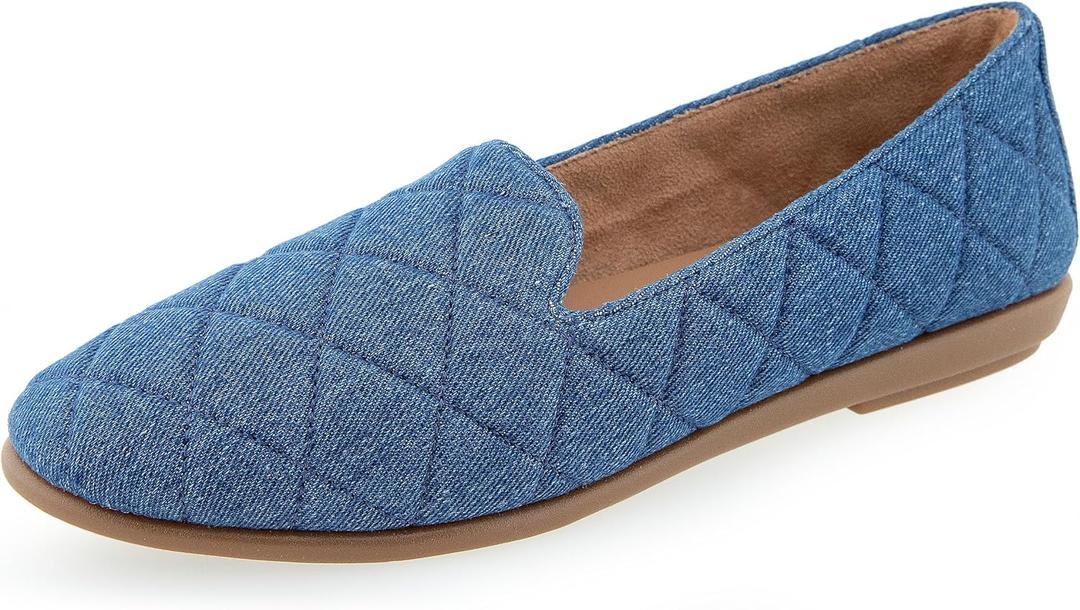 Aerosoles Women's Betunia Slip-On Loafer with Memory Foam Footbed (12 Wide, Med Blue Quilted Denim)