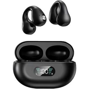 Septpenta Smart Wireless Earbuds Bluetooth, Open Ear Noise Cancelling Earbuds with Wireless Charging Case and Power Digital Display Bluetooth Headset for Sports(Black)