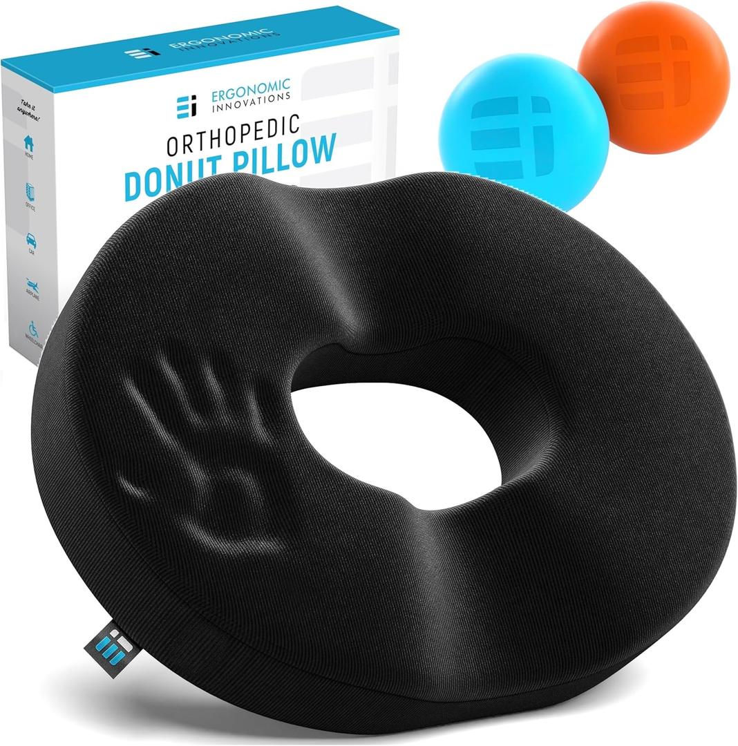 Ergonomic Innovations Donut Pillow for Tailbone Pain & Lacrosse Ball Massage Balls for Physical Therapy Muscle Relief