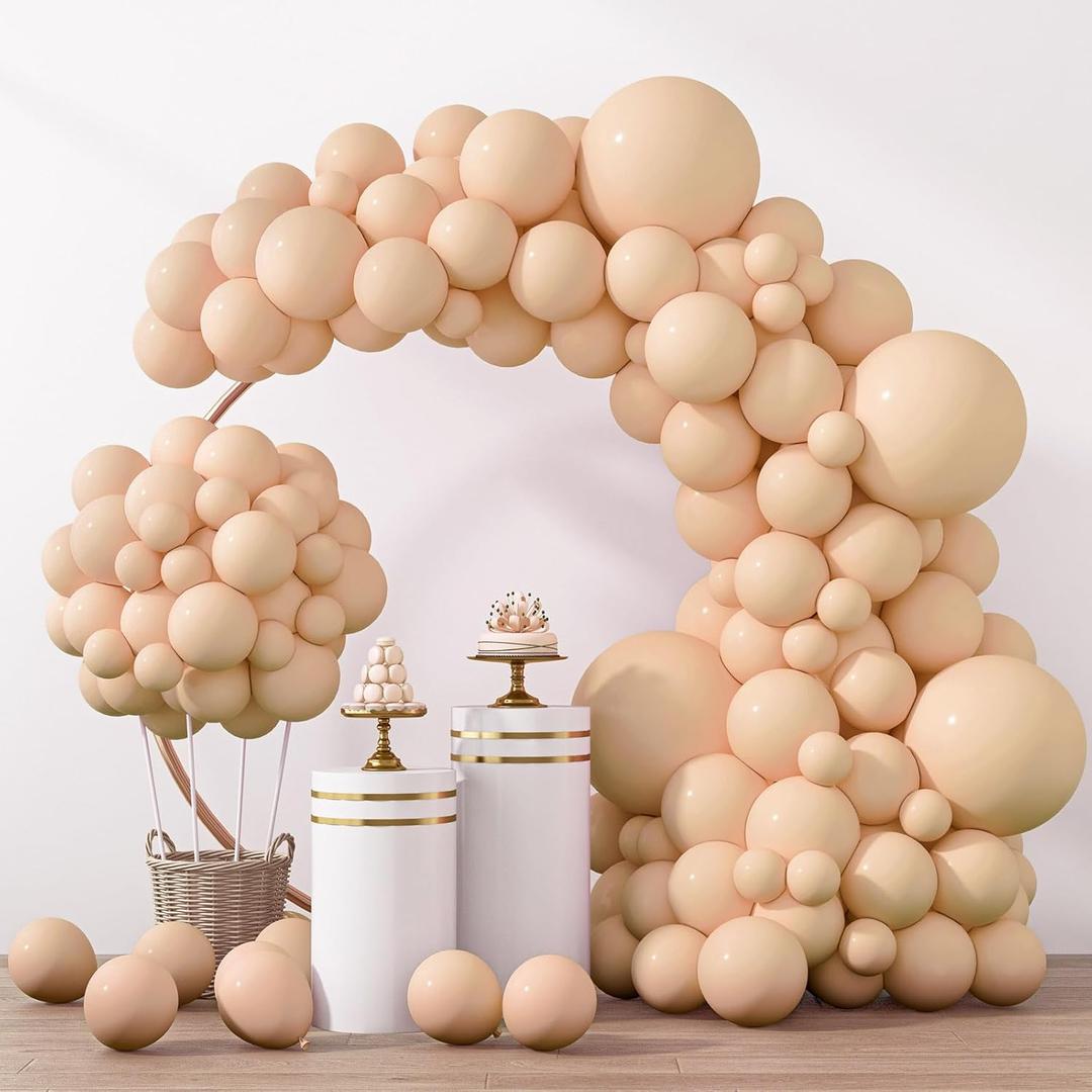 RUBFAC 129pcs Nude Balloons Different Sizes 18 12 10 5 Inch, Boho Beige Apricot Balloon Garland Arch Kit for Party Decoration Gender Reveal Graduation Wedding Anniversary Baby Shower Party Supplies