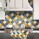 DEWOO Colorful Peel and Stick Backsplash Tiles Kitchen Bathroom Square Self Adhesive Wall Tile Checkerboard Checkered Stickers,Multicolor (10-Sheet, 12"12")