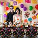2 x 3pcs Day of The Dead Party Tablecloth, Mexican Dia De Los Muertos Table Cover Halloween Sugar Skull Floral Table Cover Fiesta Plastic Tablecloth for Party Decorations Supplies