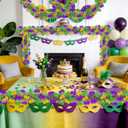 50 FT Mardi Gras Decorations Tinsel Garland with Mask, Purple Green Gold Shiny Metallic Twist Mardi Gras Garland for Home Tree Mantle Stairs Porch Indoor Outdoor Carnival Party Decor