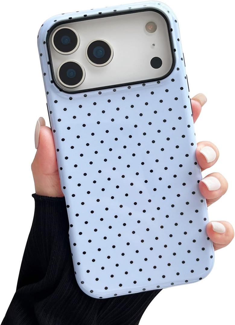 Compatible with iPhone 17 Pro Case, Fashion Cute Polka Dot Pattern Aesthetic Design for Women, Soft TPU and Hard Back Shockproof Phone Case for iPhone 17 Pro 6.3 inch, Blue