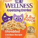 Wellness Appetizing Entres Shredded Adult Wet Cat Food, Natural, Protein Rich, Grain Free, Chicken Recipe, 2.8 oz, Pack of 8 Pouches (EXP 04/10/27)