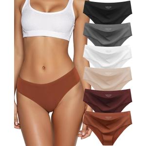 Kiqnsam Seamless Underwear for Women No Show Hipster Bikini Panties Low Rise Cheeky Breathable Soft Invisible Briefs 6 Pack Medium