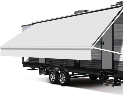 Xenjum RV Awning Fabric Replacement, Upgraded 18.5oz Vinyl Camper Awning Replacement, Universal Outdoor Canopy for Electric and Manual RV Awning (17'(Fabric 16'2"), White)
