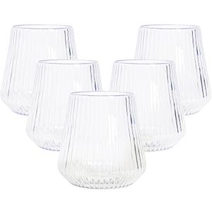 N9R 24 Count 12oz Clear Plastic Wine Cups - Elegant Origami Ripple Design, Shatterproof & Disposable for Whiskey, Cocktail, Champagne, Parties, Weddings, Events