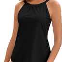 WOWENY Tankini Tops for Women Halter Swimwear Tops Only High Neck Bathing Suit Top No Bottom (Black, XL)
