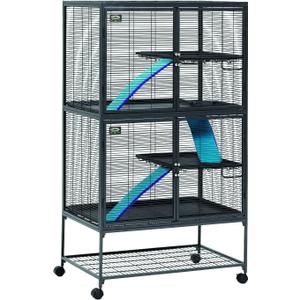 Critter Nation by MidWest Homes for Pets Double Unit Small Animal Cage, Habitat for Rats, Chinchillas, Ferrets, Sugar Gliders, Tool-Free Assembly, with Full-Width Doors, Shelves & Removable Base Pans, Black: 1/2 Inch Wire Spacing: Critter Nation, Double Story