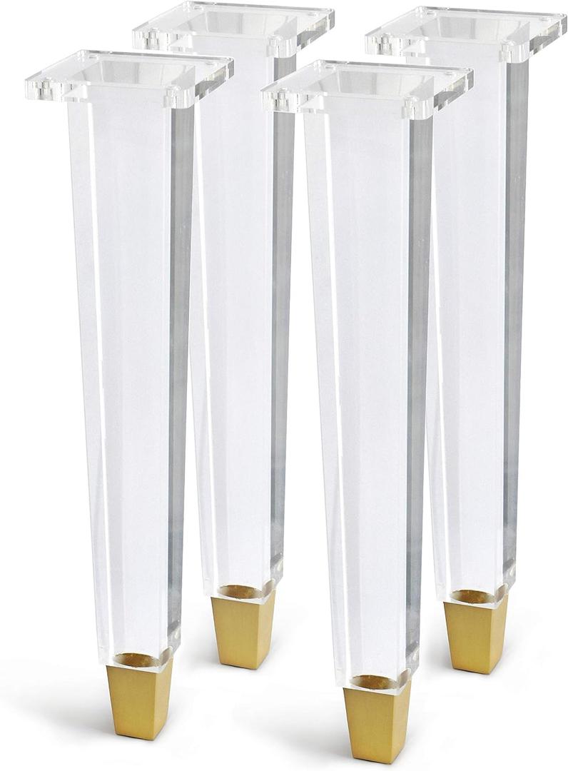 16 Inch Acrylic Furniture Legs Set of 4,Coffee Table,Desk,Bench Replacement Leg Home DIY Projects Modern Clear Decor (Square Leg/Gold Feet)