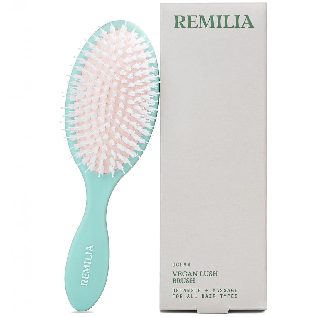 Remilia Hair Ocean Vegan Lush Brush - Detangling Brush for All Hair Types, Natural, Straight, Curly, Wet, & Dry Hair - Hair Comb with Vegan Boar Bristles & Soft Ballpoint Tips