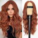 AISI HAIR Auburn Wigs for Women, Long Wavy Lace Hairline Middle Part Synthetic Heat Resistant Wig for Daily Party-26 Inch