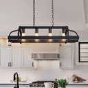 WUZUPS 4-Light Metal Pot Hanging Rack Chandelier Linear Pendant Ceiling Lighting Rustic Farmhouse Fixture Kitchen Island Dining Room, H 9.8" x L 34.6" x W11.8, E26 Base, Black