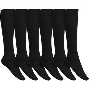 Winterlace Womens Trouser Socks, Opaque Stretchy Nylon Knee High, Many Colors, 6 Pairs, Black 