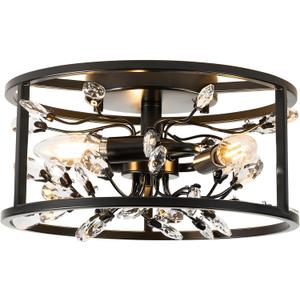 Crystal Flower Ceiling Lights - Vintage Flush Mount Ceiling Light - Black Hallway Ceiling Lighting for Bedroom Living Room C2190-BK