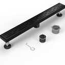 Shower Drain Stainless Steel for Bathroom: Black Linear Shower Drain 24 Inch with Removable Brick Pattern Grate - Adjustable Rectangular Shower Floor Drain with Hair Strainer (Matte Black)