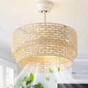 20" Boho Ceiling Fans with Lights, Rattan Fandelier Chandelier Ceiling Fan with Light Remote Control, Caged with 6 Speeds for Bedroom, Nursery (Gold)