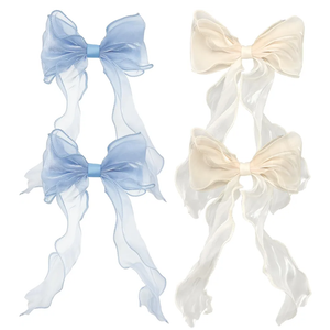 8 PACK Light Blue and Champagne Big Ribbon Hair Bows,Large Hair Accessories,Oversized Long-tail Hair Clips for Women and Girls Hair Styling Accessories.