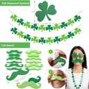 94-Piece St Patricks Day Accessories, St Patricks Day Party Favors Include Felt Shamrock Banner, Shamrock Glasses, Mustaches, Tattoo Stickers, Necklaces, Coins for Irish Party Supplies