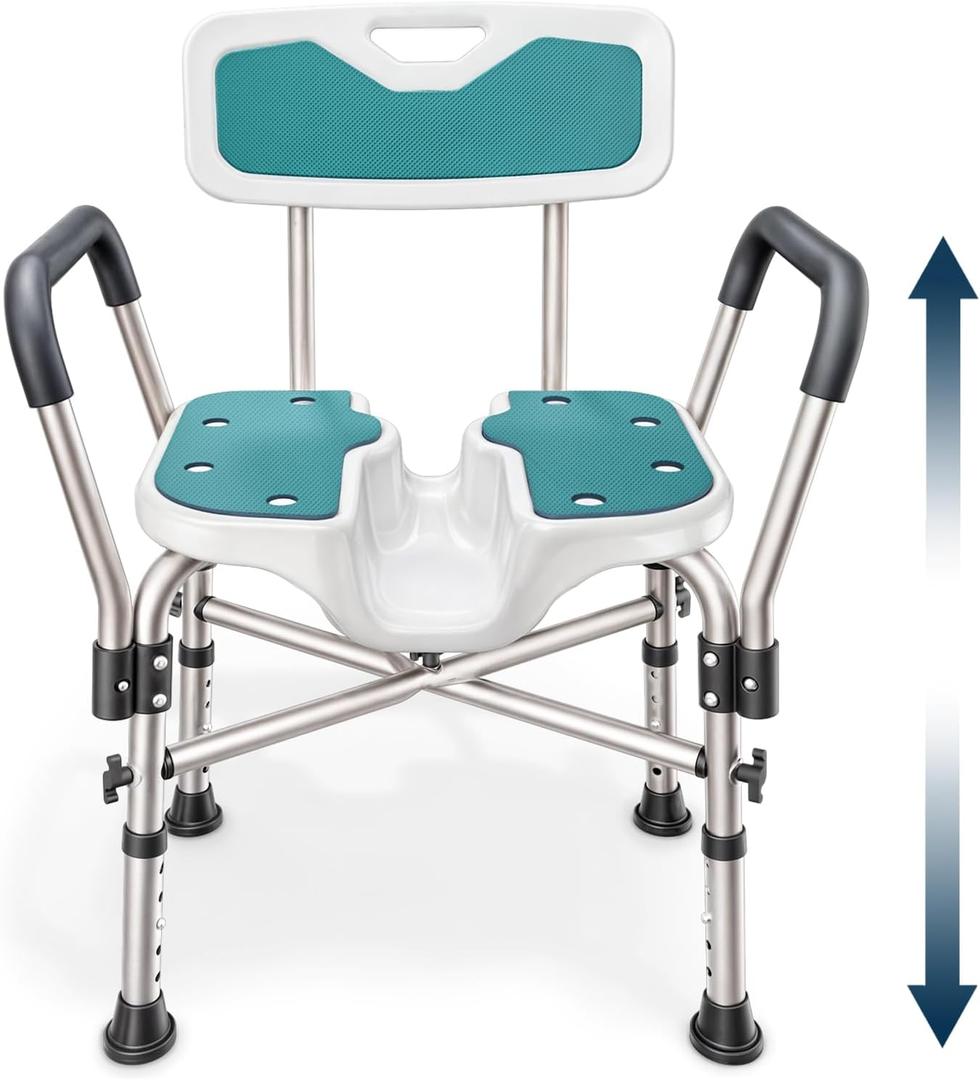 Shower Chair U-Shape Seat (450lb) Heavy Duty - Padded Armrests and Back, Shower Chairs for Elderly and Disabled, Handicap, Shower Chair for Inside Shower, Adjustable Height - Teal