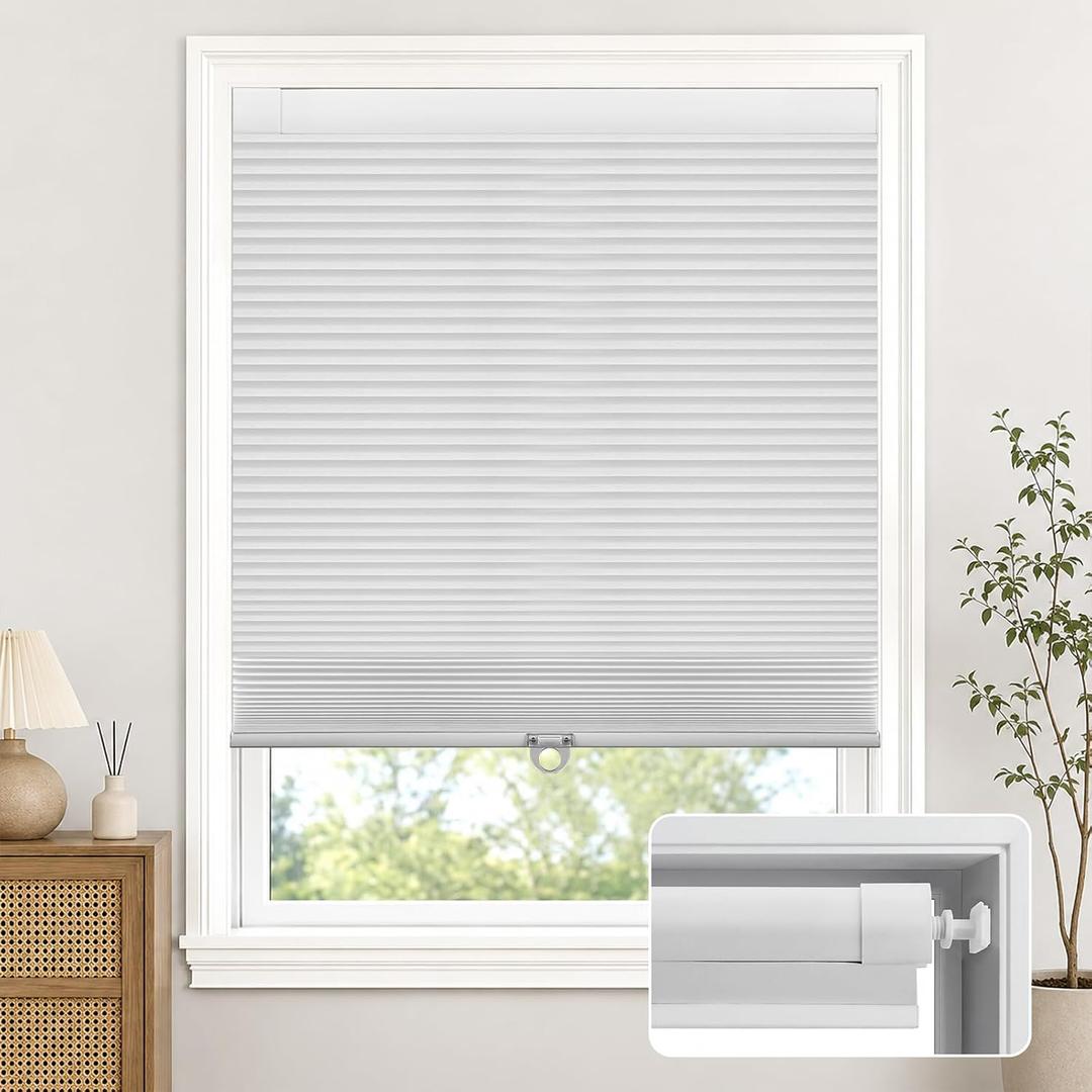 No Tools No Drill Cordless Blackout Cellular Shades White, 35" W x 64" H