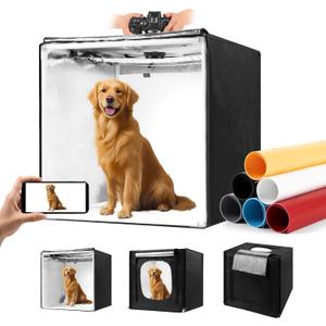 Photo Light Box, Portable 12/16/20/24/32 Photo Studio Light Box, Shooting Tent Kit with 405 Light Beads and 6 Color Backdrops. Lightbox with 3 Stepless Dimming Light Boards for Product Photography