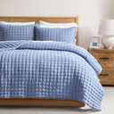 WDCOZY Blue King Size Quilt Bedding Sets with Pillow Shams, Lightweight Soft Bedspread Coverlet, Quilted Blanket Thin Comforter Bed Cover, All Season Summer Spring, 3 Pieces, 104x90 inches