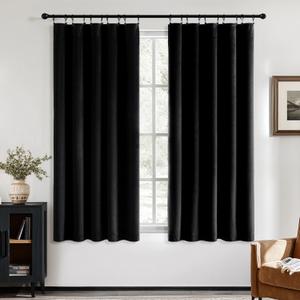 MIULEE Black Velvet Blackout Curtains 63 Inch Long Luxury Super Soft Thermal Insulated Window Curtains Room Darkening Drapes Rod Pocket Design for Bedroom Living Room Set of 2 Panels, W40 x L63 Inch
