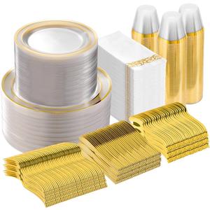 Goodluck 700 Pieces Clear Gold Disposable Dinnerware Set for 100 Guests, 10.25 inches