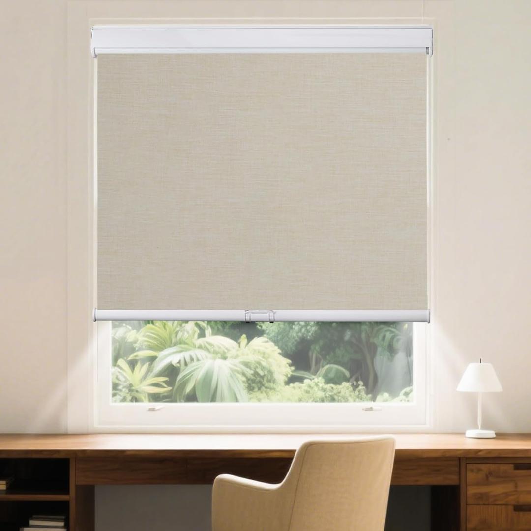 Roller Window Shades Free-Stop Cordless Blackout Blinds, Thermal Insulated Pull Down Shades for Windows, UV Protection Fabric Roller Blinds for Home Office (68.5" Wx72 H, Ivory)