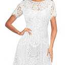 MSLG White Lace Dresses for Women Elegant Round Neck V-Back Wedding Guest Floral Lace Cocktail Party Dress 910 (White, L)