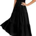 BTFBM Women Casual Short Sleeve Crew Neck Summer Dress Bohemian Floral Printed Flowy Maxi Dresses Tiered Cocktail Dress (Black, XXL)