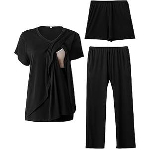 Rnxrbb 3 Piece Postpartum Nursing Pajamas Set Casual Soft Maternity Breastfeeding Pjs Sleepwear Loungewear Clothes Layer
 Xl