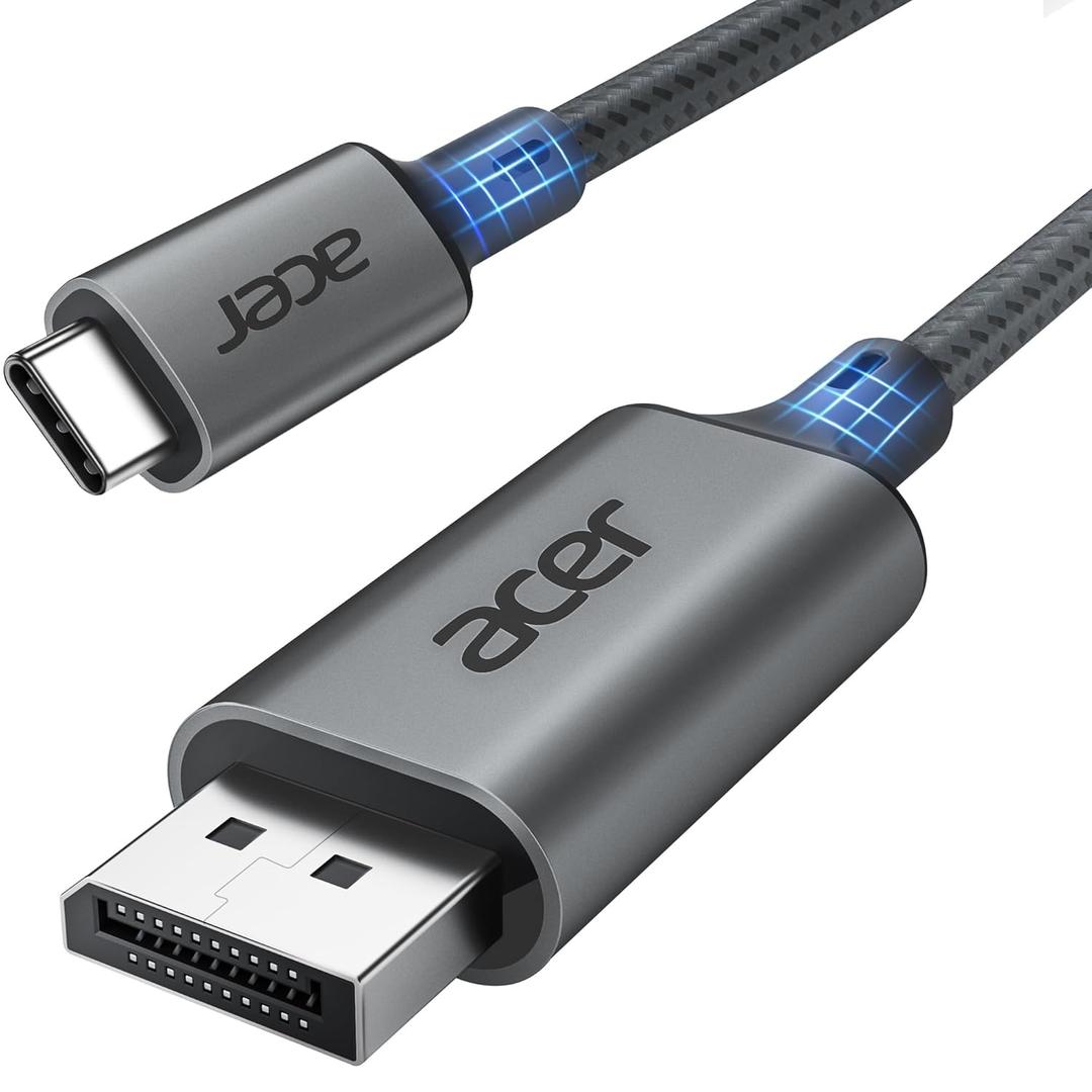 Acer USB-C to DisplayPort Cable 6.6 FT (4K@60HZ 2K@165Hz), Type-C to DisplayPort Cord (Sturdy Aluminum, Plug & Play) Thunderbolt 3/4/5 Compatible with MacBook Pro/Air, iPhone 16 Pro/Max, XPS, Surface