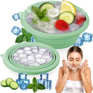 Pack Of 2 SaporeArt Ice Face Bowl, Upgraded Wider & Deeper Collapsible Silicone Facial Ice Bath Bowl with BuiltIn Ice Mold, Soothes Puffiness & Redness, Ideal for Home and Travel