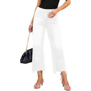LOLONG High Waisted Flare Jeans for Women Casual Bell Bottom Denim Pants (14, White)