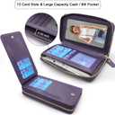 for Samsung Galaxy S25 Edge Wallet Case,Crossbody Dual Zipper Detachable Magnetic Leather Wallet Case Cover Wristlets Wrist Strap 13 Card Slots Money Pocket(Floral Dark Purple)
