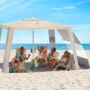 Rhino Valley Beach Cabana, 8  8FT Foldable Beach Tent with Cup Holder, Beach Canopy Easy Setup with UPF50+ Protection, Windproof Stable Beach Tent, Portable Beach Cabana Tent for Beach Camping (Khaki)